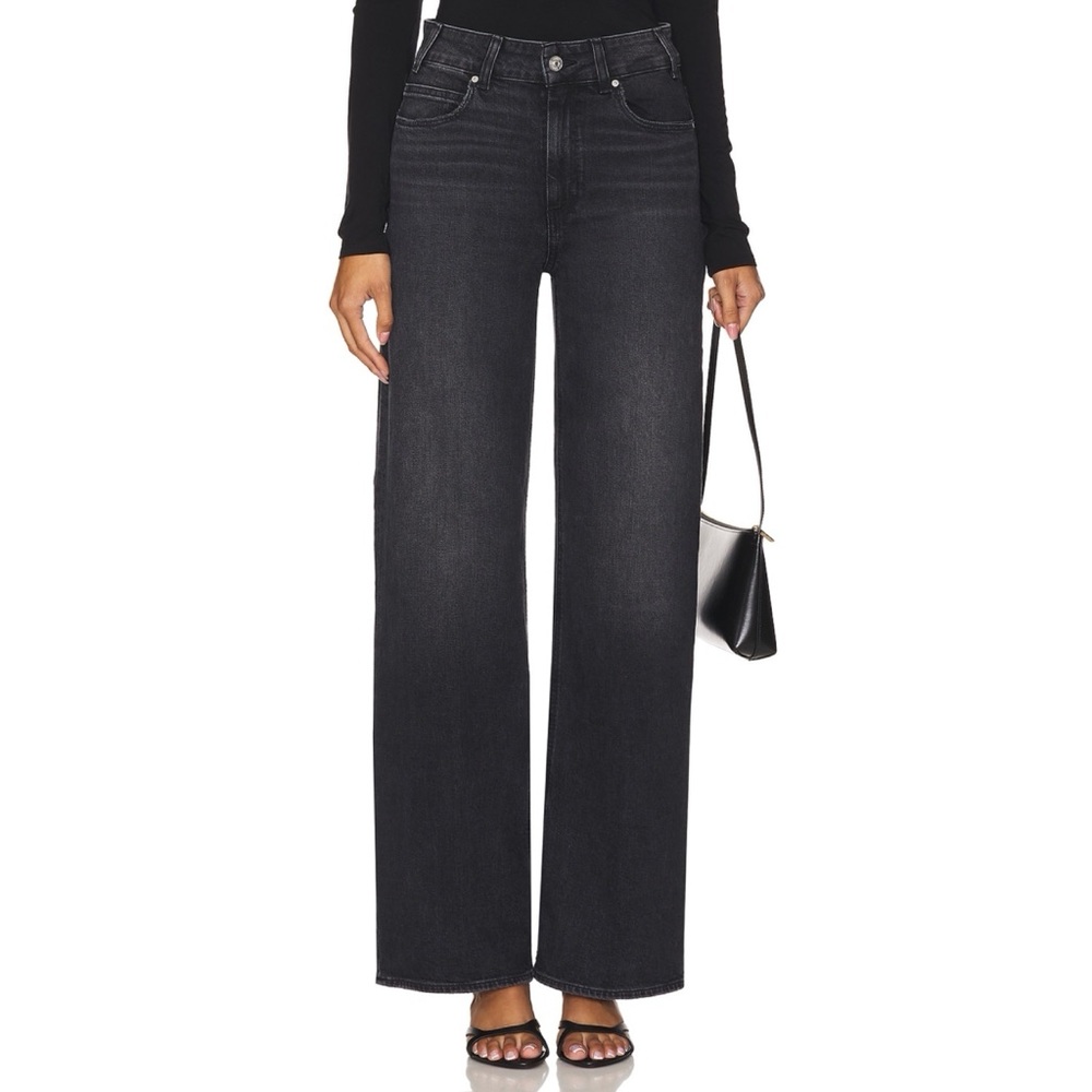 Paige Sasha Wide Leg Jeans in Viper Black Distressed Size 29